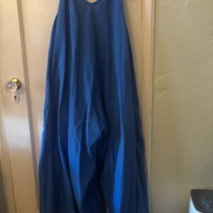 Nettle Studios Wide Leg Overalls in Blue Linen